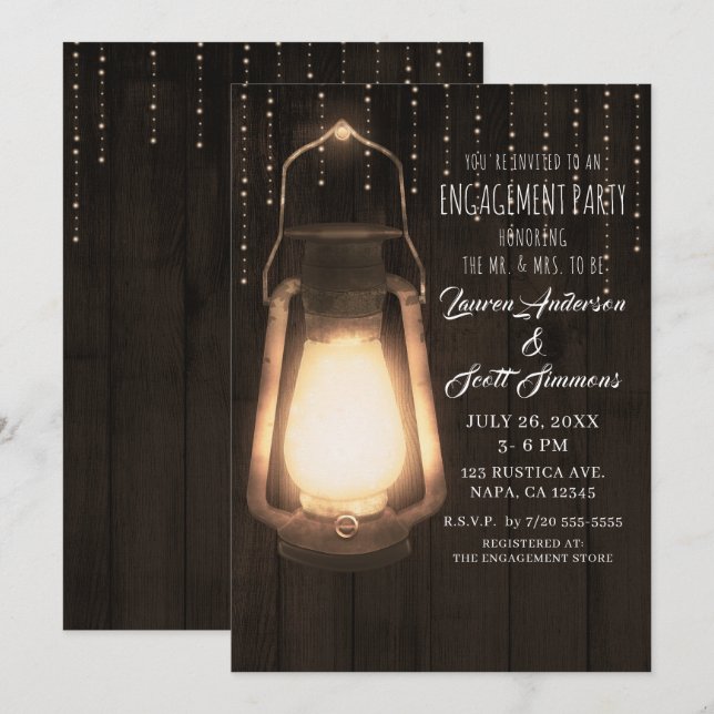 Invitation Lanterne Rustique & Lumières de la Grange en Bois  (Devant / Derrière)