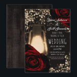 Invitation Lanterne Rustique Lumineuse et Roses Rouge Foncé M<br><div class="desc">personnalisez pour votre événement</div>