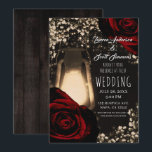 Invitation Lanterne Rustique Lumineuse et Roses Rouge Foncé M<br><div class="desc">personnalisez pour votre événement</div>