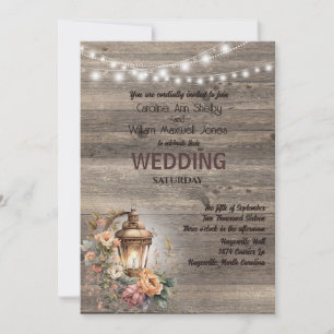 Invitation Lanterne rustique Pays Mariage de grange en bois