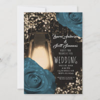 Lanterne Rustique Teal Vert Bleu Roses Mariage