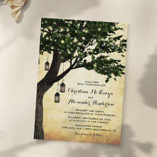 Invitation Lanterne rustique vintage de mariage d'arbre illum