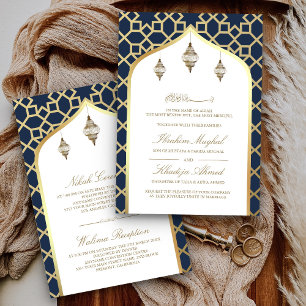 Invitation Lanterne Suspendue Bleu Nuit Or Mariage Musulman