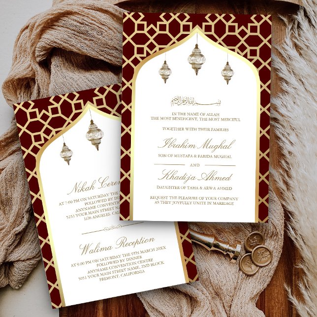Invitation Lanterne Suspendue Marron Or Mariage Musulman (Créateur téléchargé)