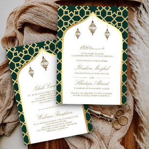 Invitation Lanterne suspendue verte émeraude dorée Mariage Mu