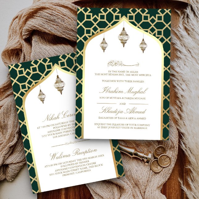 Invitation Lanterne suspendue verte émeraude dorée Mariage Mu (Créateur téléchargé)