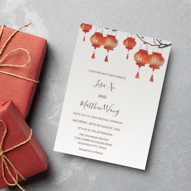Invitation Lanternes aquarelles Mariage chinois (Créateur téléchargé)