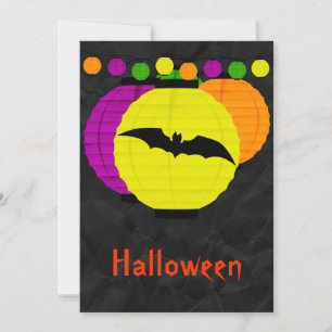 Invitation Lanternes Colorées & Chauve-Souris Noire Halloween