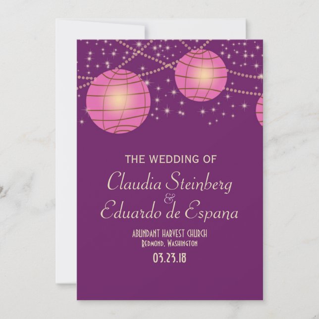 Invitation Lanternes de fête avec le violet foncé et le rose  (Devant)