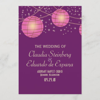 Invitation Lanternes de fête avec le violet foncé et le rose