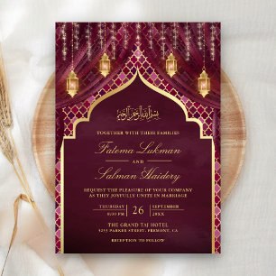 Invitation Lanternes d'or rideau de prune Mariage musulman