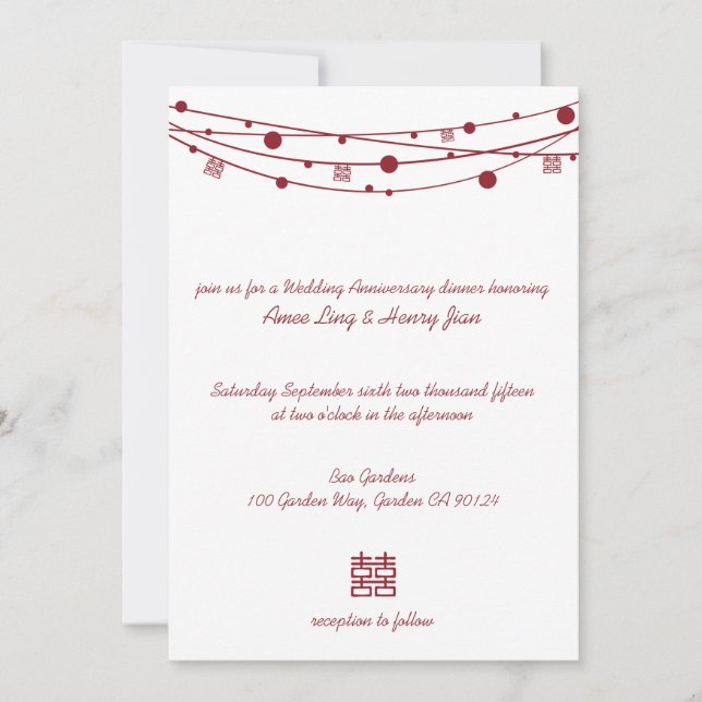 Invitation Lanternes Double Bonheur Mariage Anniversaire (Devant)