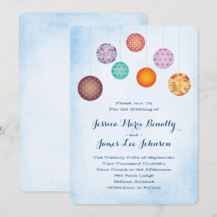 Invitation Lanternes en papier brillant Mariage Cloud bleu