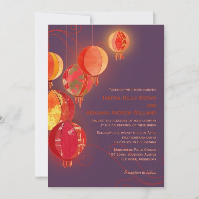 Invitation Lanternes en papier rouge Mariage pourpre (Devant)