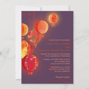 Invitation Lanternes en papier rouge Mariage pourpre
