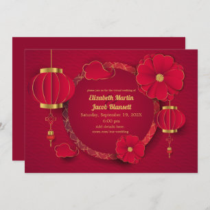 Invitation Lanternes et fleurs chinoises rouges Mariage virtu