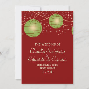 Invitation Lanternes festives au vert pastel Red & Apple