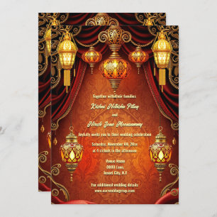 Invitation lanternes indiennes luxueuse orangée