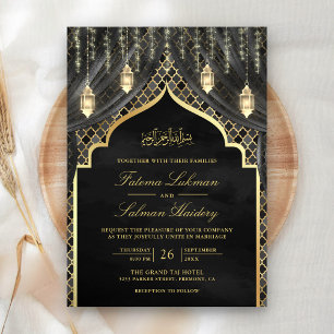 Invitation Lanternes or Rideau gris foncé Mariage musulman