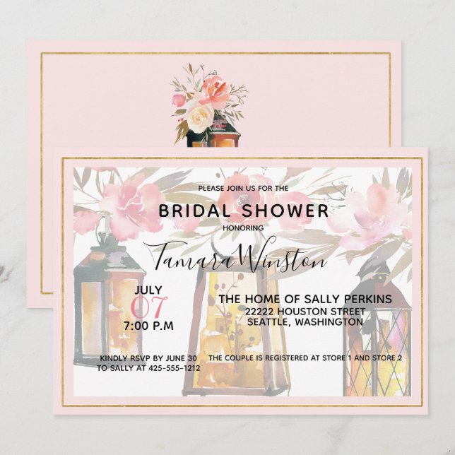 Invitation Lanternes romantiques Rustiques Fête des mariées R (Devant / Derrière)