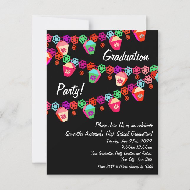 Invitation Lanternes Roses Colorées Graduation Party Invitati (Devant)