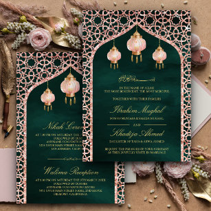 Invitation Lanternes roses Emerald Rose or musulman Mariage