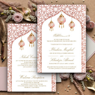 Invitation Lanternes roses rose doré Mariage musulman