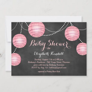 Invitation Lanternes roses sur le Baby shower de tableau noir