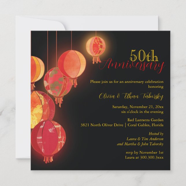 Invitation Lanternes Rouges 50e Anniversaire de Mariage (Devant)