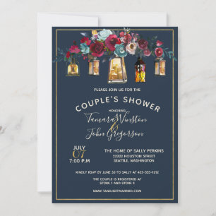 Invitation Lanternes rustiques Burgundy Marine Douche Couple