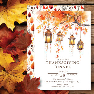 Invitation Lanters rustiques et feuilles d'automne Thanksgivi