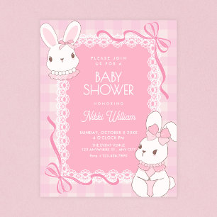 Invitation Lapin à arc rose mignon pour baby shower