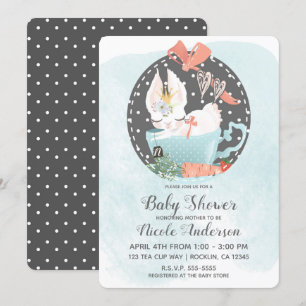 Invitation Lapin à la tasse de thé aquarelle Baby Shower