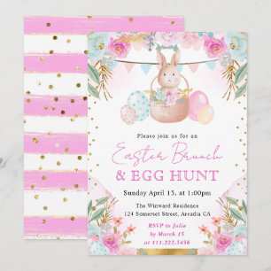 Invitation Lapin à l'aquarelle et fleurs printanières de Pâqu