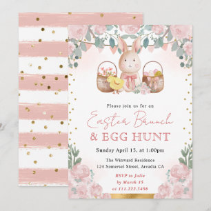 Invitation Lapin à l'aquarelle et fleurs printanières de Pâqu