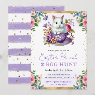 Invitation Lapin à l'aquarelle Fleurs de printemps Brunch de 