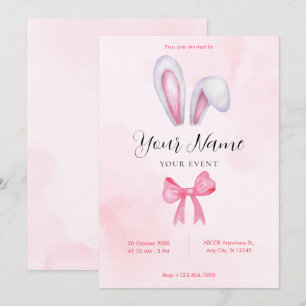 Invitation Lapin à ruban rose