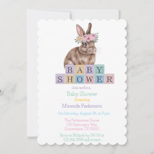 Invitation Lapin Aquarelle Avec Baby shower Fleur Couronne