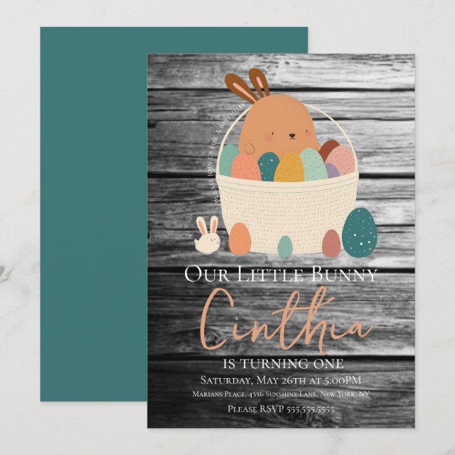 Invitation Lapin aquarelle fête d'anniversaire Pâques œuf pas (Devant / Derrière)