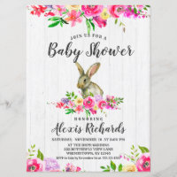 Lapin Aquarelle Lapin Baby shower Floral Invitat