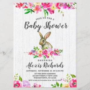 Invitation Lapin Aquarelle Lapin Baby shower Floral Invitat