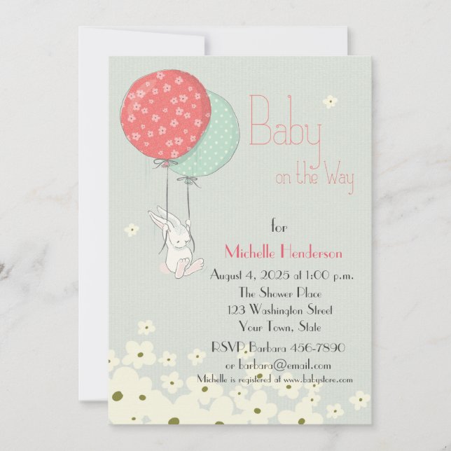 Invitation Lapin avec Baby shower Balloons (Devant)