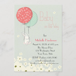 Invitation Lapin avec Baby shower Balloons