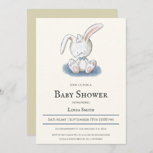Invitation Lapin avec Cravate Bleu Bow Baby shower garçon