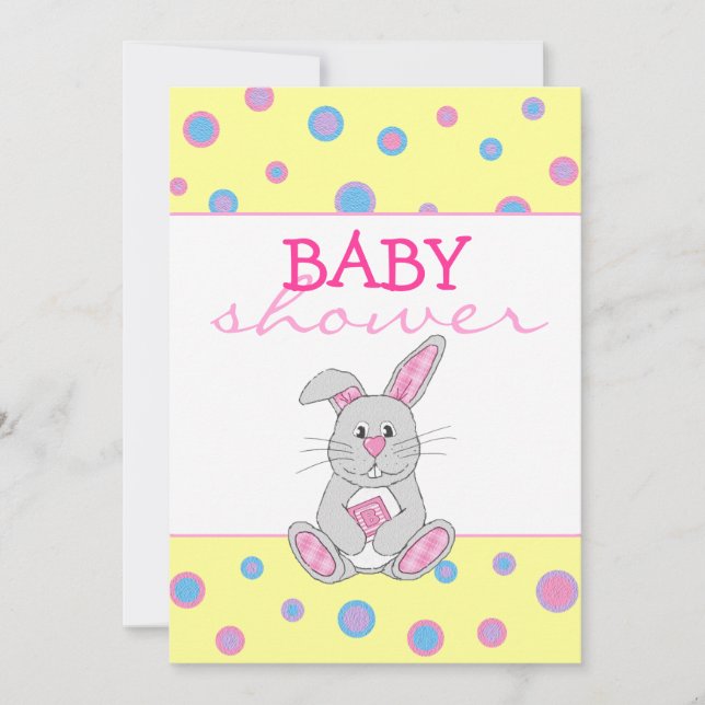 Invitation Lapin avec l'invitation rose de baby shower de (Devant)