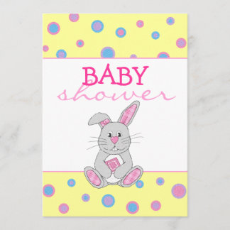 Invitation Lapin avec l'invitation rose de baby shower de