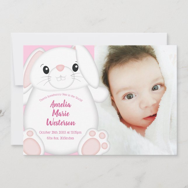 Invitation Lapin Baby shower rose (Devant)