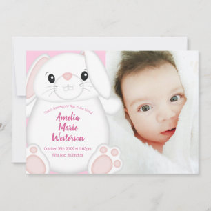 Invitation Lapin Baby shower rose