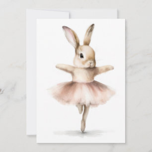 Invitation Lapin Ballerine à l'aquarelle dansant rose chamois
