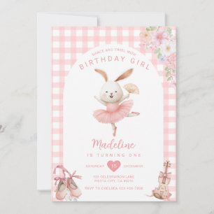 Invitation Lapin Ballerine Rose Danse et Tournoiement Anniver